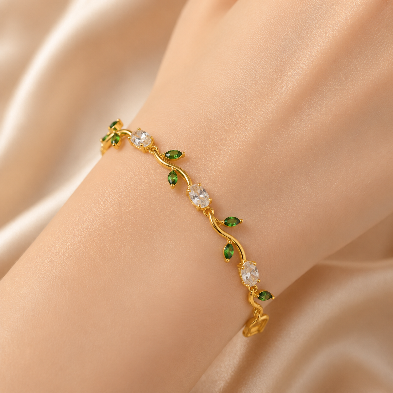 Green and White Tulip Bracelet