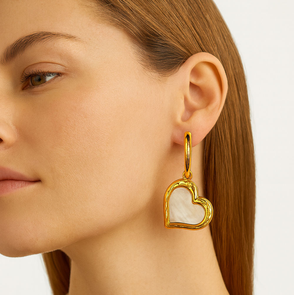 Mother of Pearl Heart Huggie Earrings