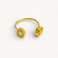 Adjustable Gold Floral & Stone Ring