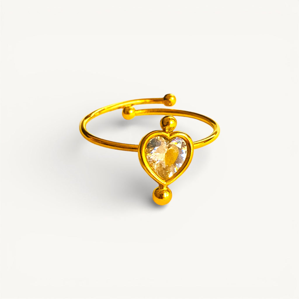 Adjustable Heart & Bead Wrap Ring