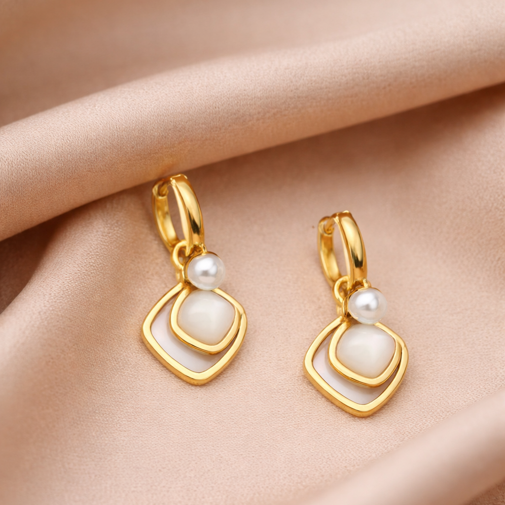 Pearl Square Drop Earrings