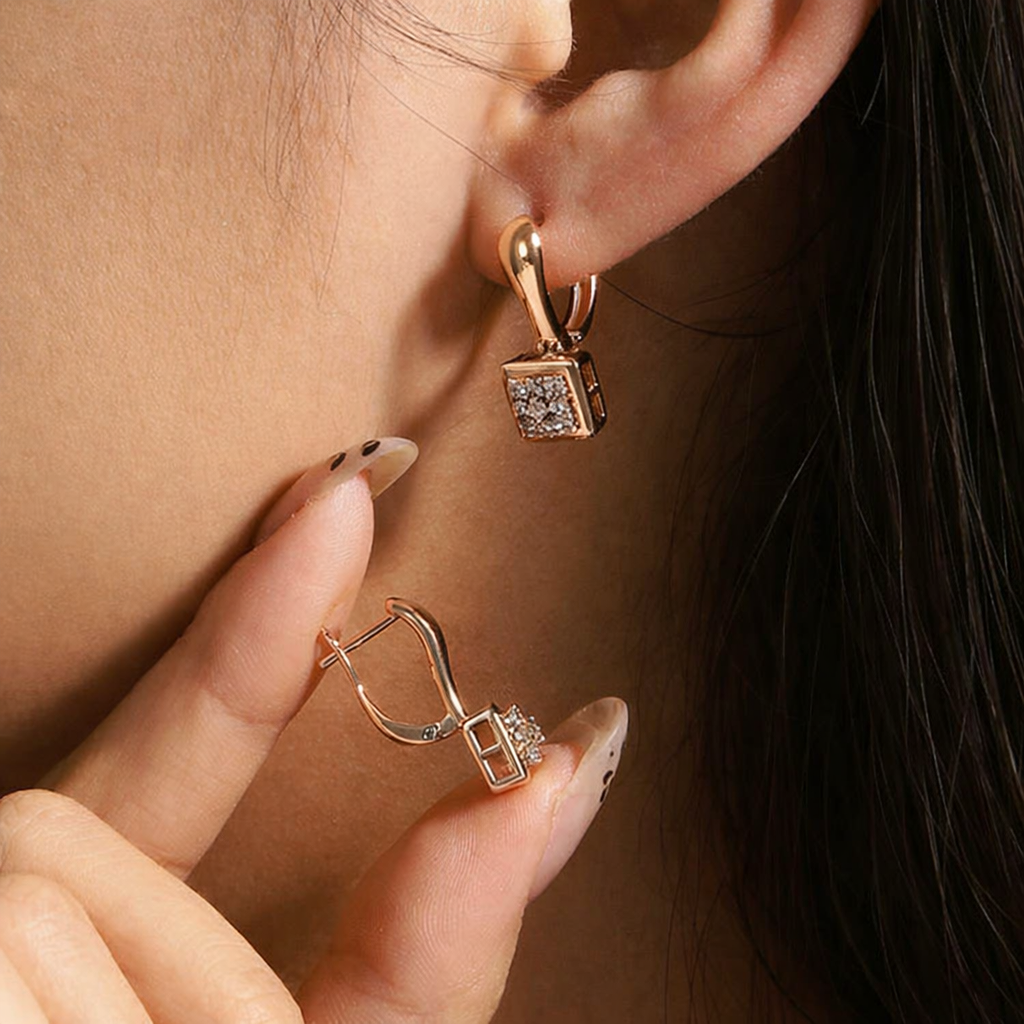 Square Shaped AD Studded Hoop Earrings