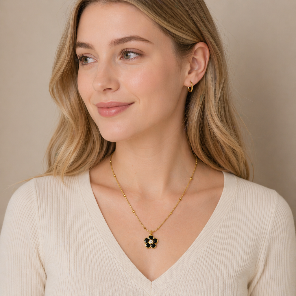 Black Enamel Daisy Necklace