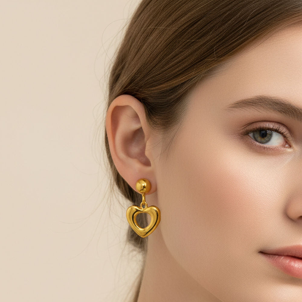 Gold Puffy Open-Heart Earrings