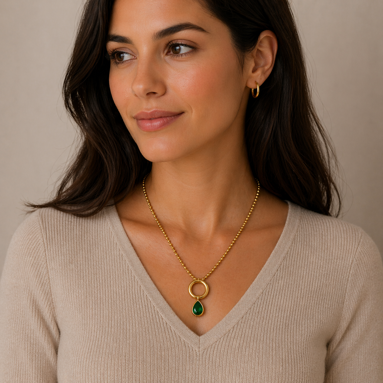 Emerald Green Teardrop Halo Necklace