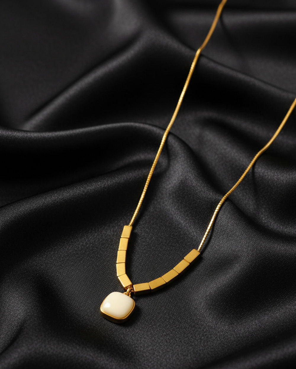 Geometric Gold & White Pendant Necklace