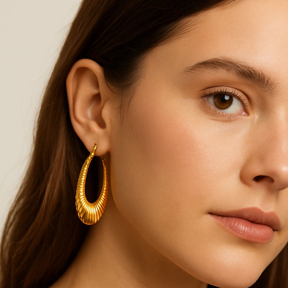 Gold Ribbed Oval Hoops