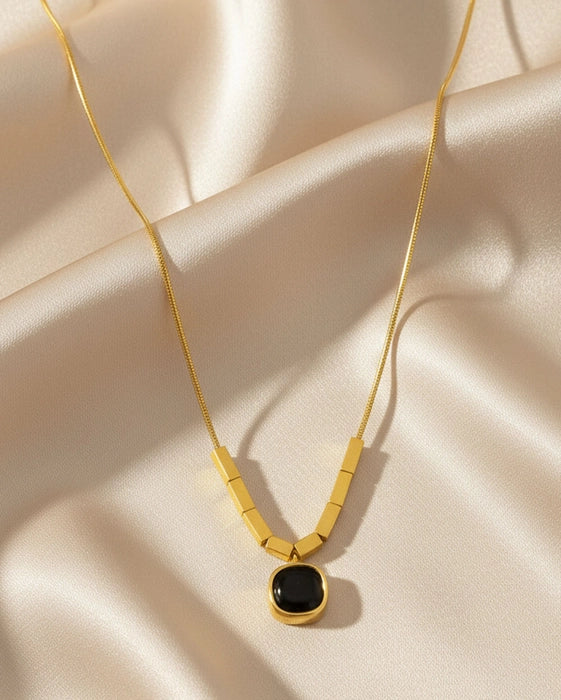 Geometric Gold & Black Pendant Necklace