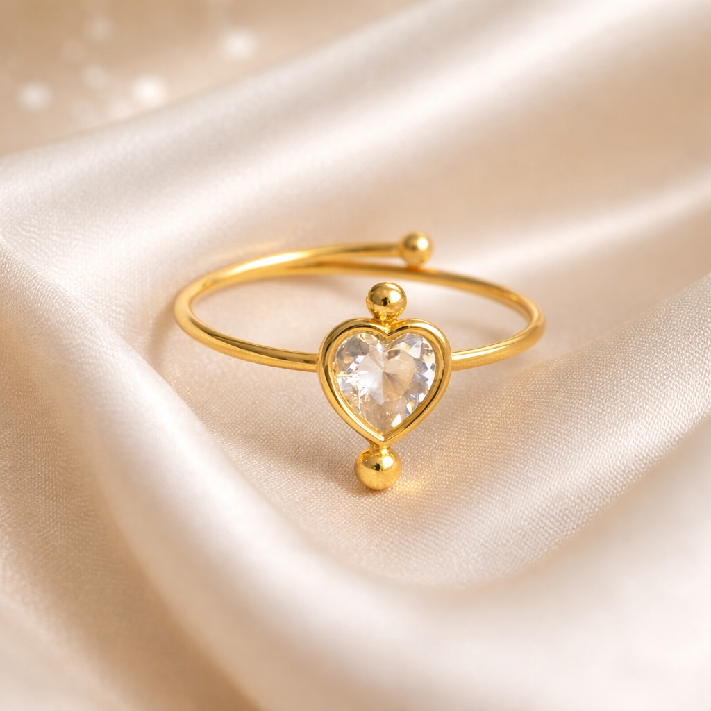 Adjustable Heart & Bead Wrap Ring