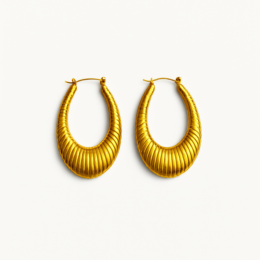 Gold Ribbed Oval Hoops