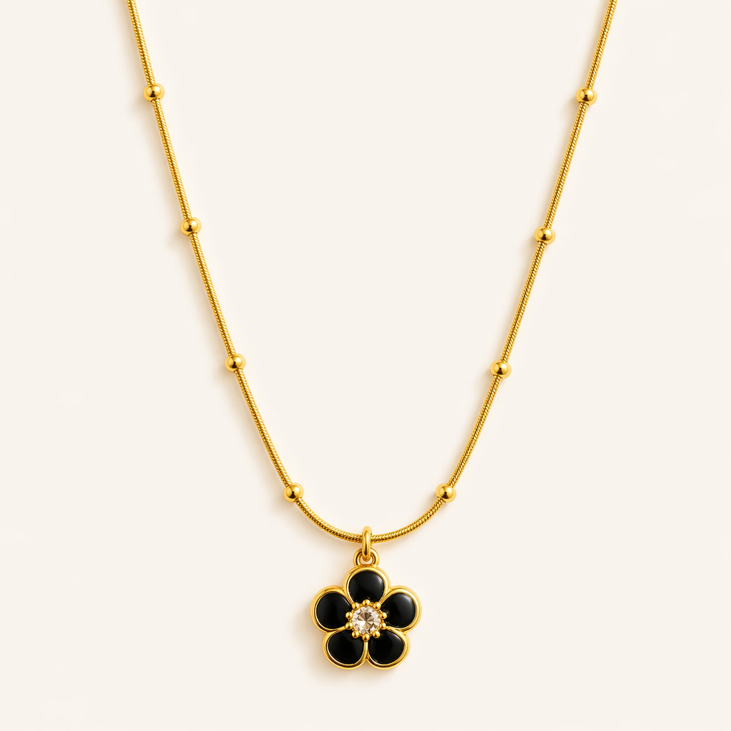 Black Enamel Daisy Necklace
