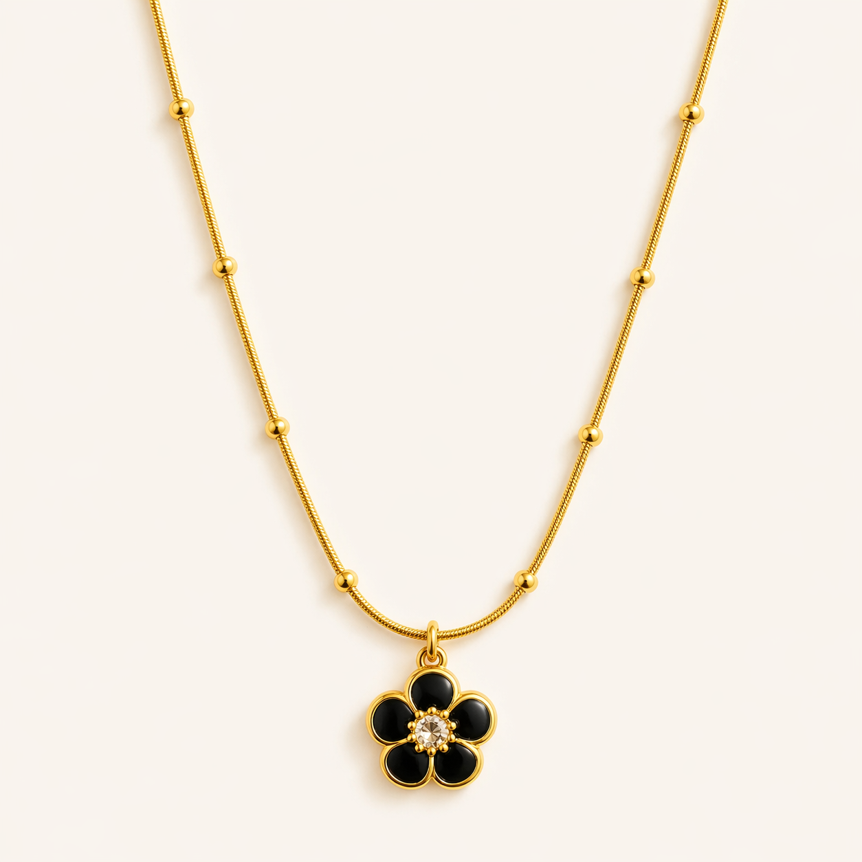 Black Enamel Daisy Necklace