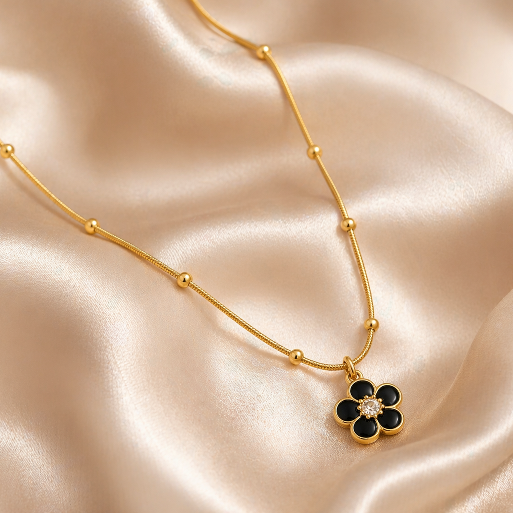 Black Enamel Daisy Necklace