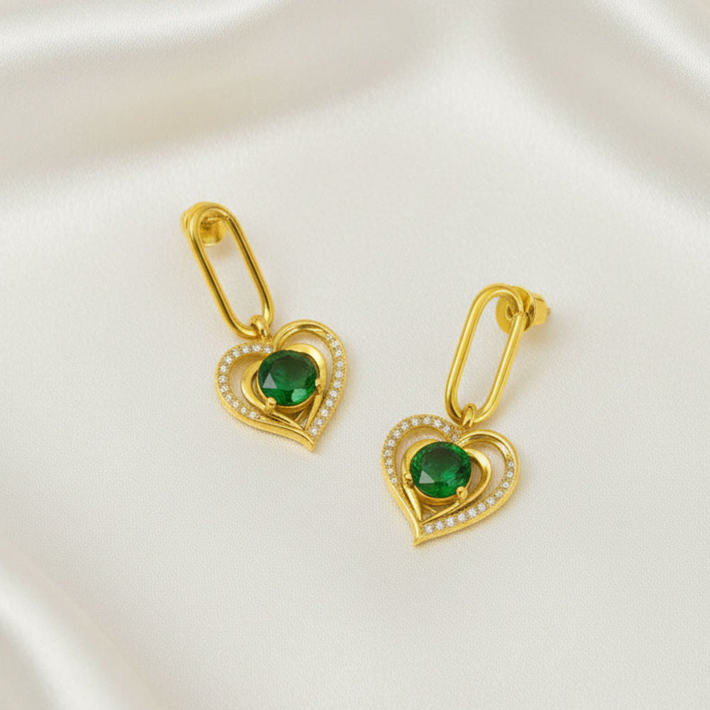 Emerald Green Heart Drops Earrings