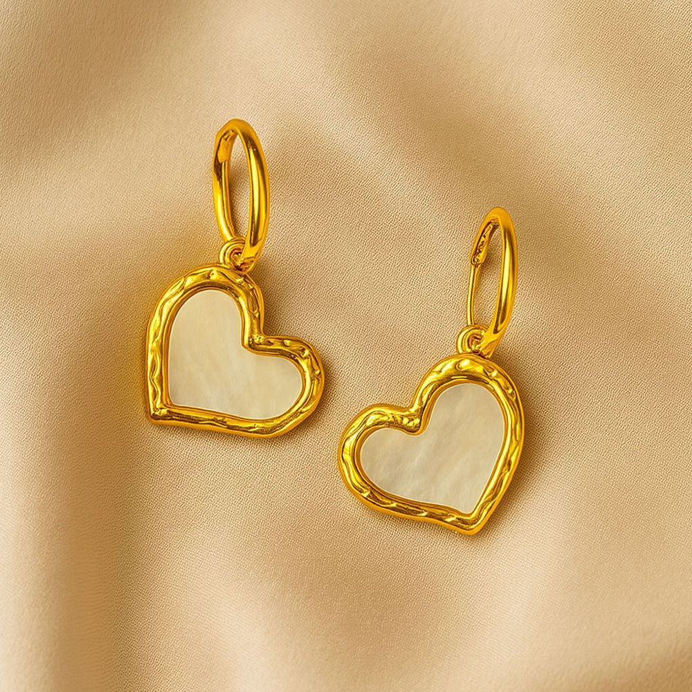 Mother of Pearl Heart Huggie Earrings