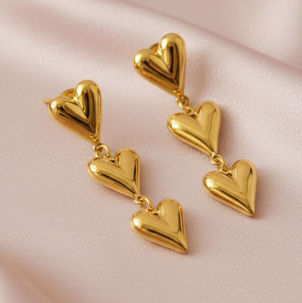 Triple Puffy Heart Dangle Earrings