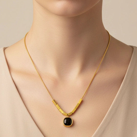 Geometric Gold & Black Pendant Necklace