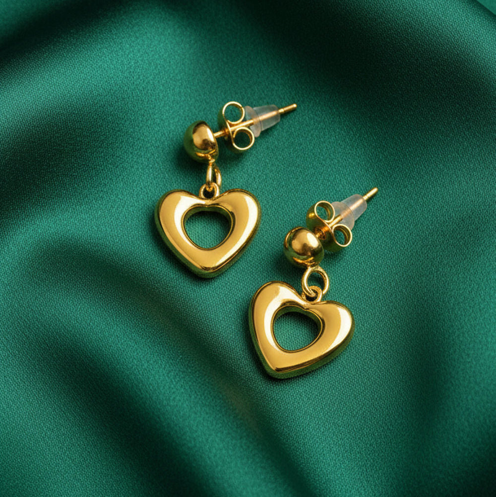 Gold Puffy Open-Heart Earrings