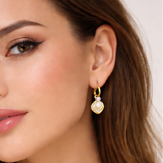 Pearl Square Drop Earrings