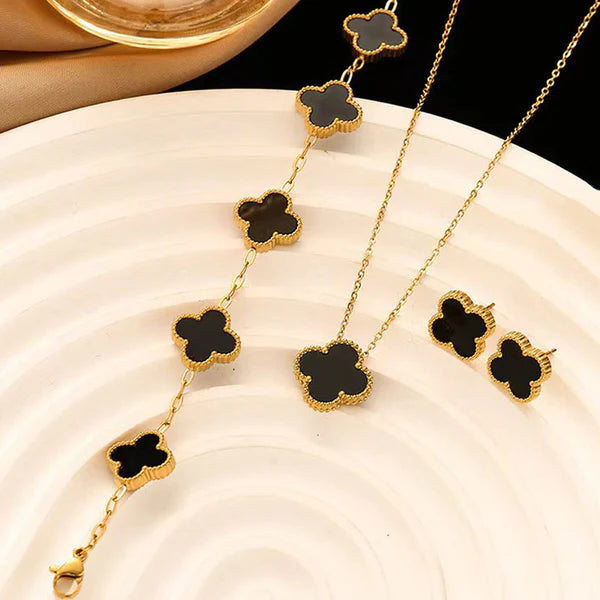 Black Clover Necklace With Earrings and Bracelet