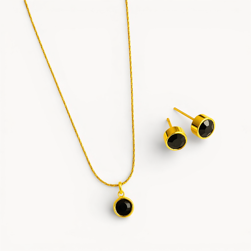Minimalist Black Stone Necklace With Earrings