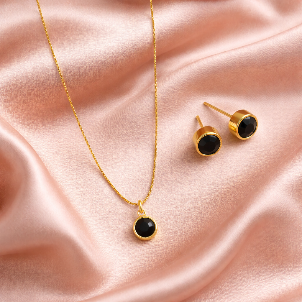 Minimalist Black Stone Necklace With Earrings