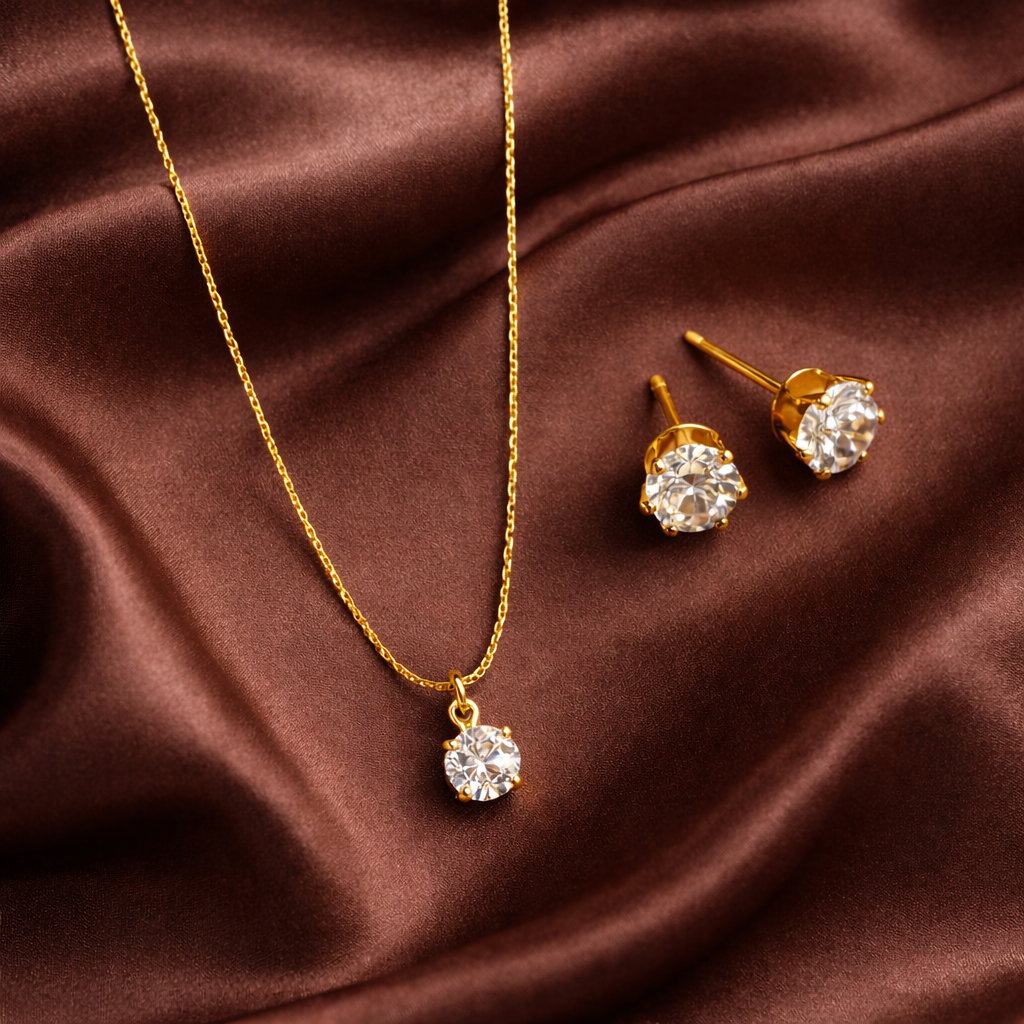 Diamond Studded Necklace With Earrings