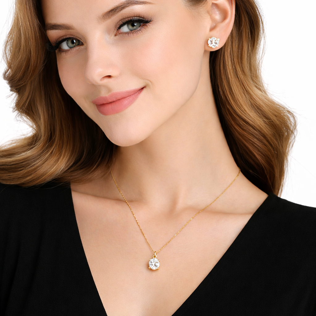 Diamond Studded Necklace With Earrings