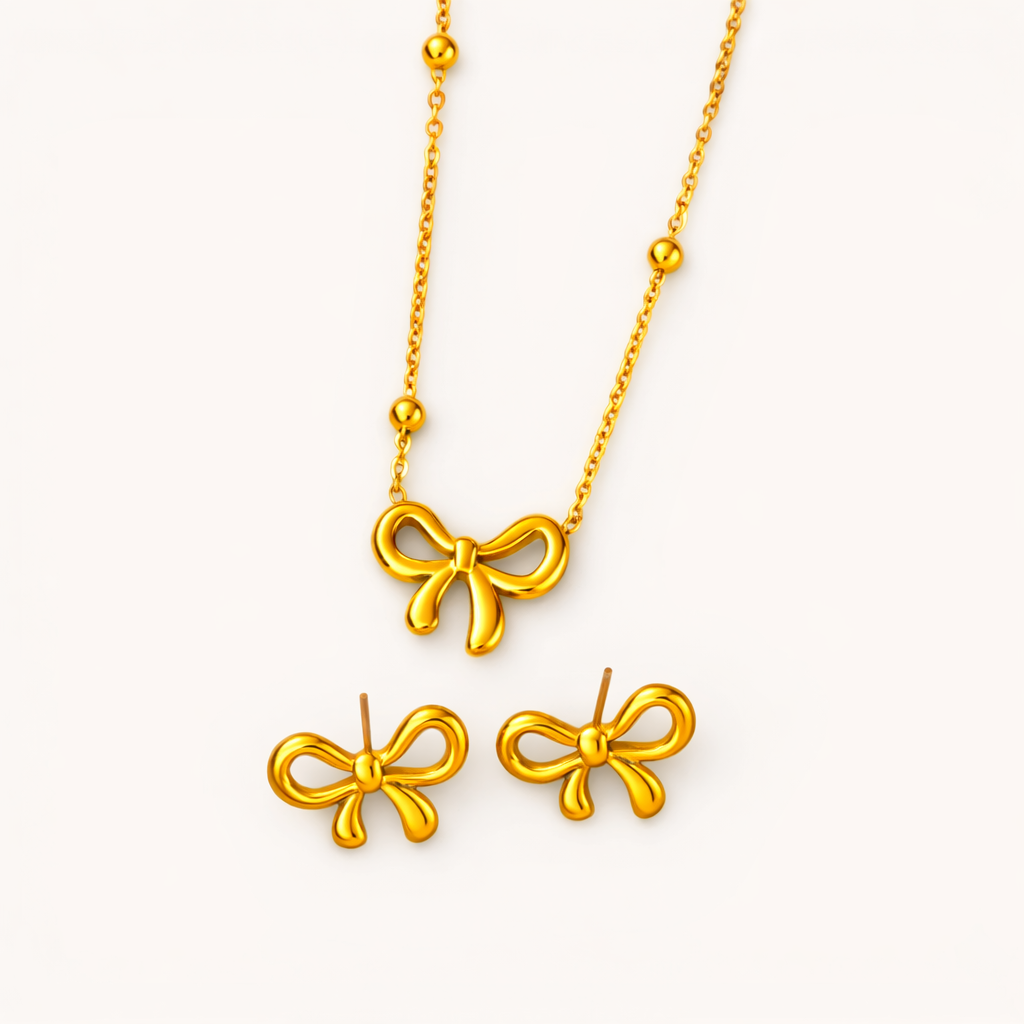 Bow Necklace With Earrings