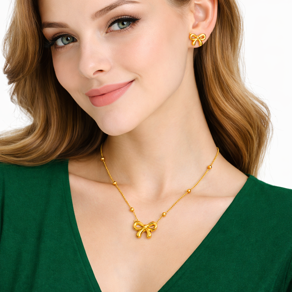 Bow Necklace With Earrings