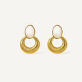 Oval Stone & Textured Gold Drop Earrings