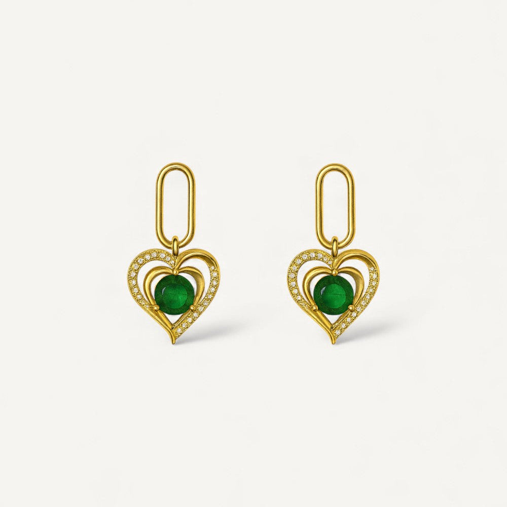 Emerald Green Heart Drops Earrings