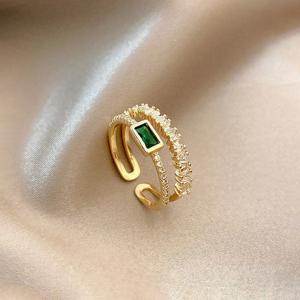 Adjustable Green Emerald Studded Ring