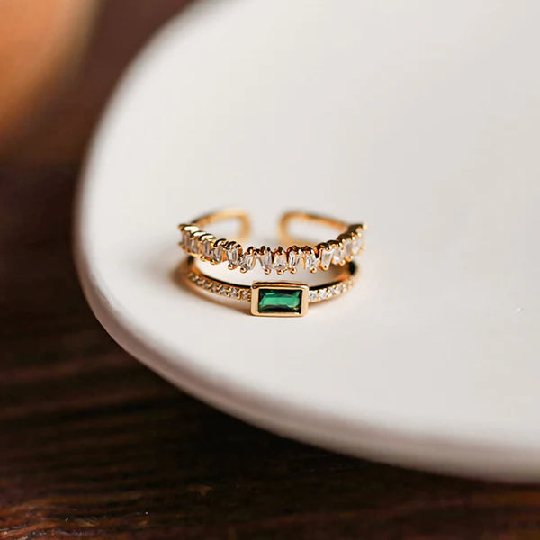 Adjustable Green Emerald Studded Ring