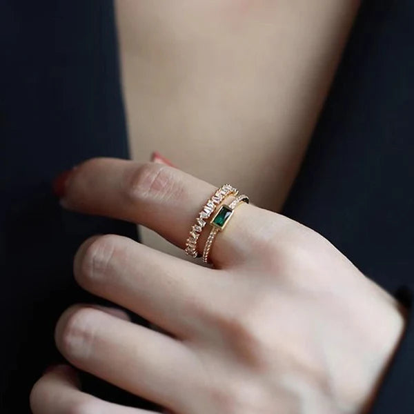 Adjustable Green Emerald Studded Ring