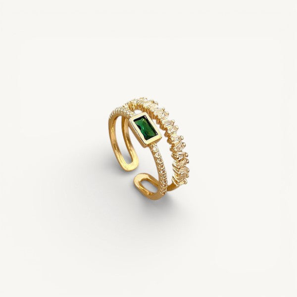 Adjustable Green Emerald Studded Ring