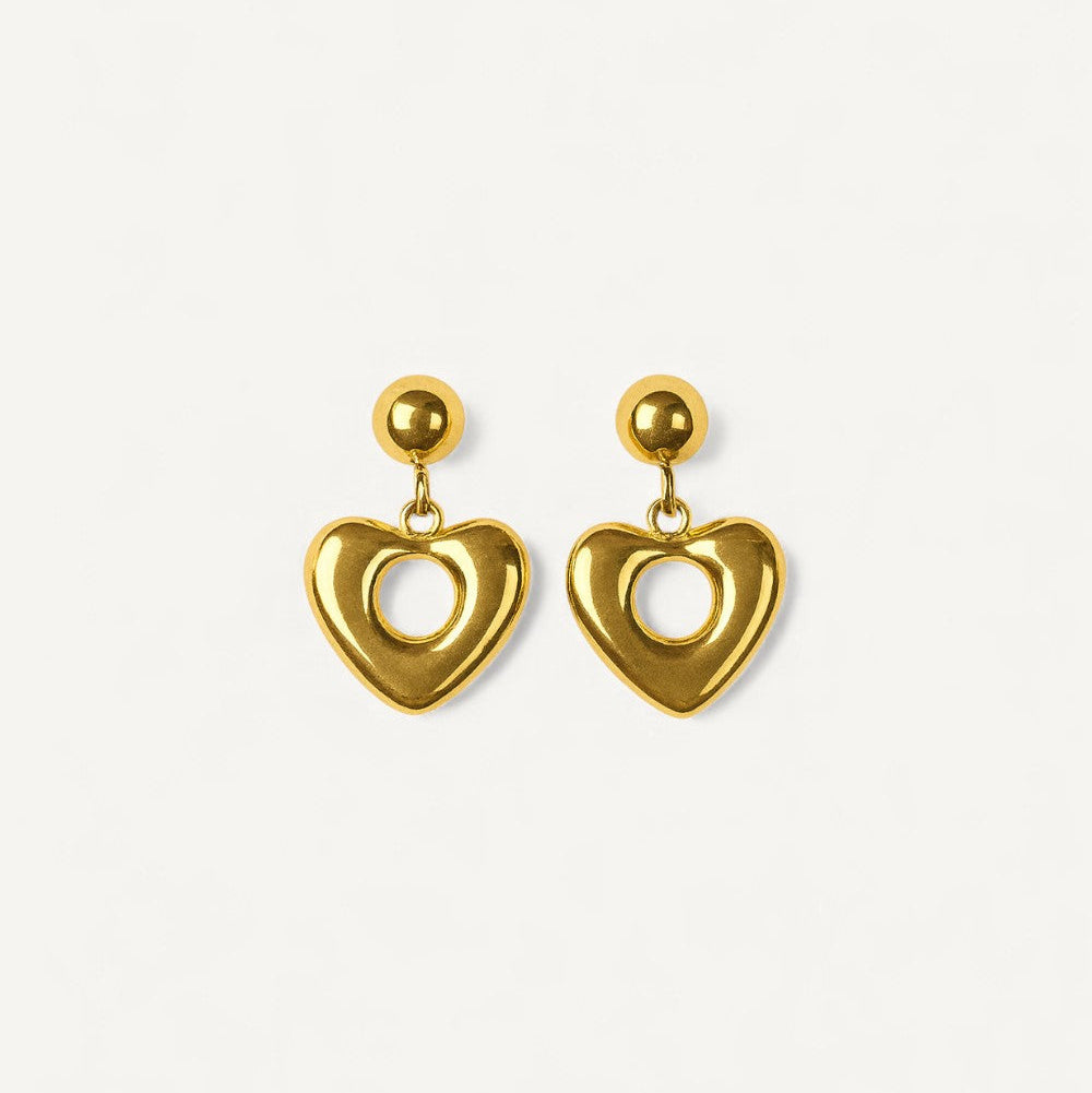 Gold Puffy Open-Heart Earrings