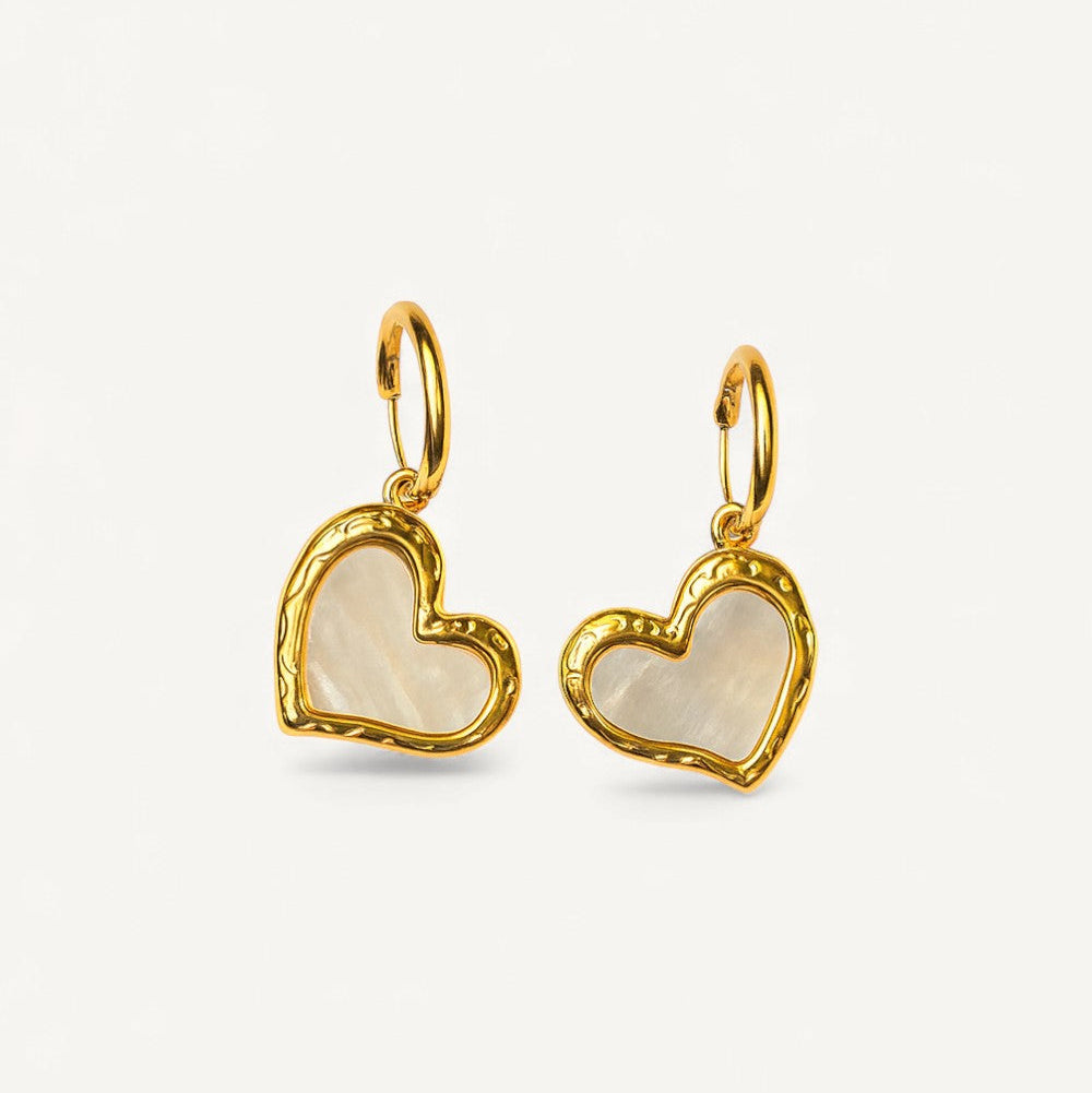 Mother of Pearl Heart Huggie Earrings