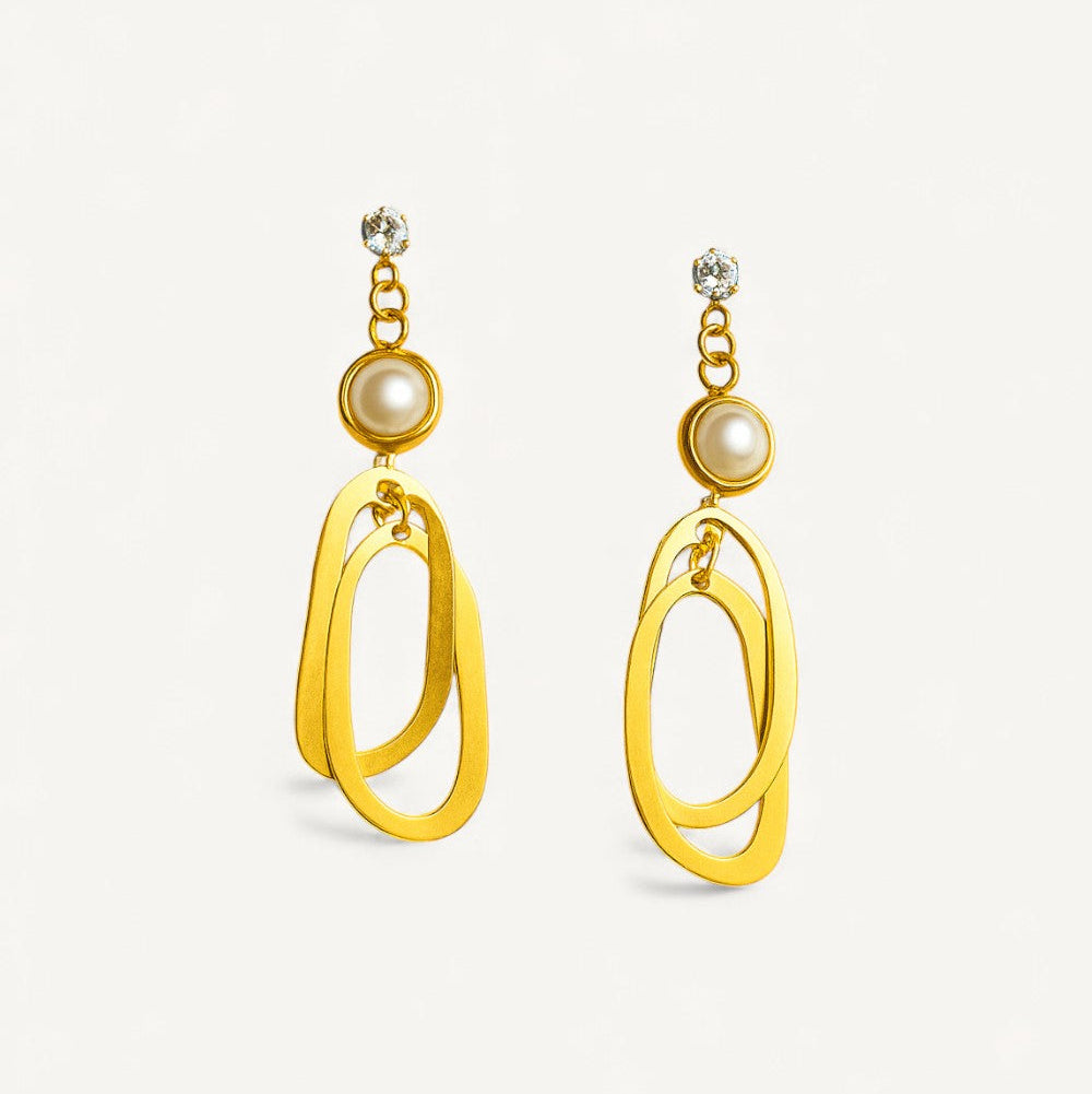 Double Loop Pearl Drop Earrings