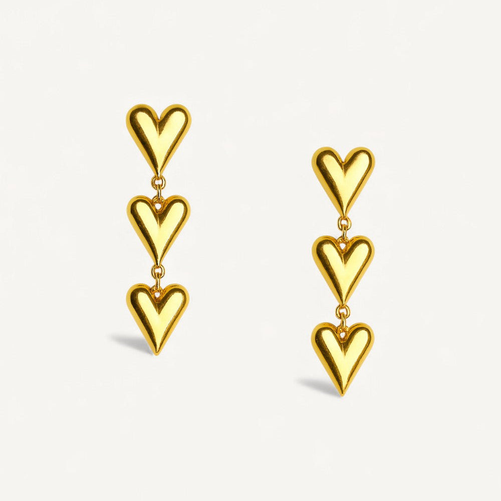Triple Puffy Heart Dangle Earrings
