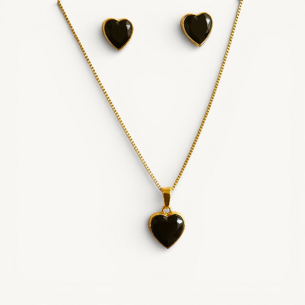 Black Heart Necklace With Earrings