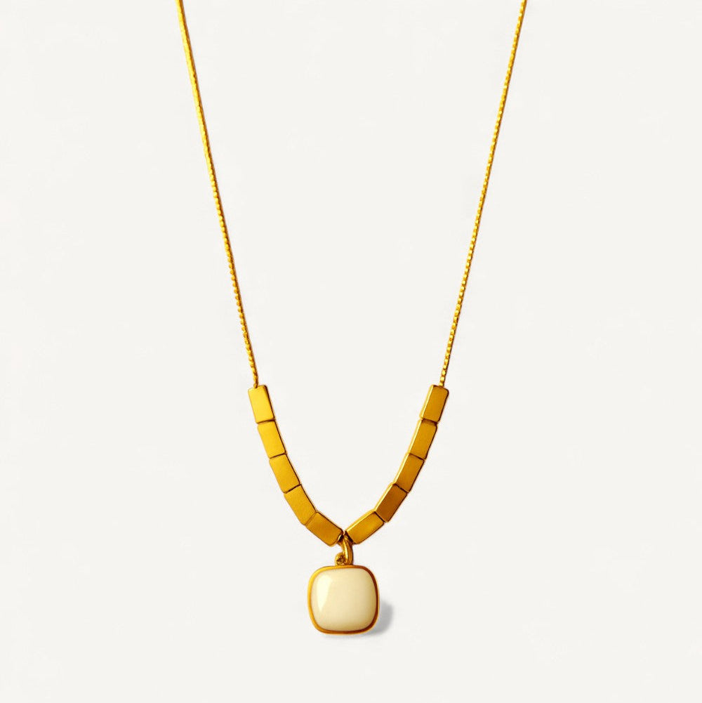 Geometric Gold & White Pendant Necklace