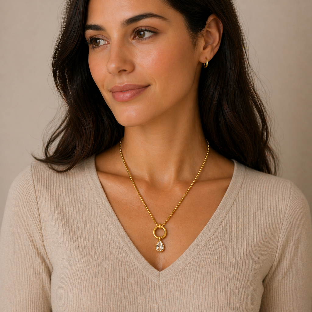 Emerald Teardrop Halo Necklace
