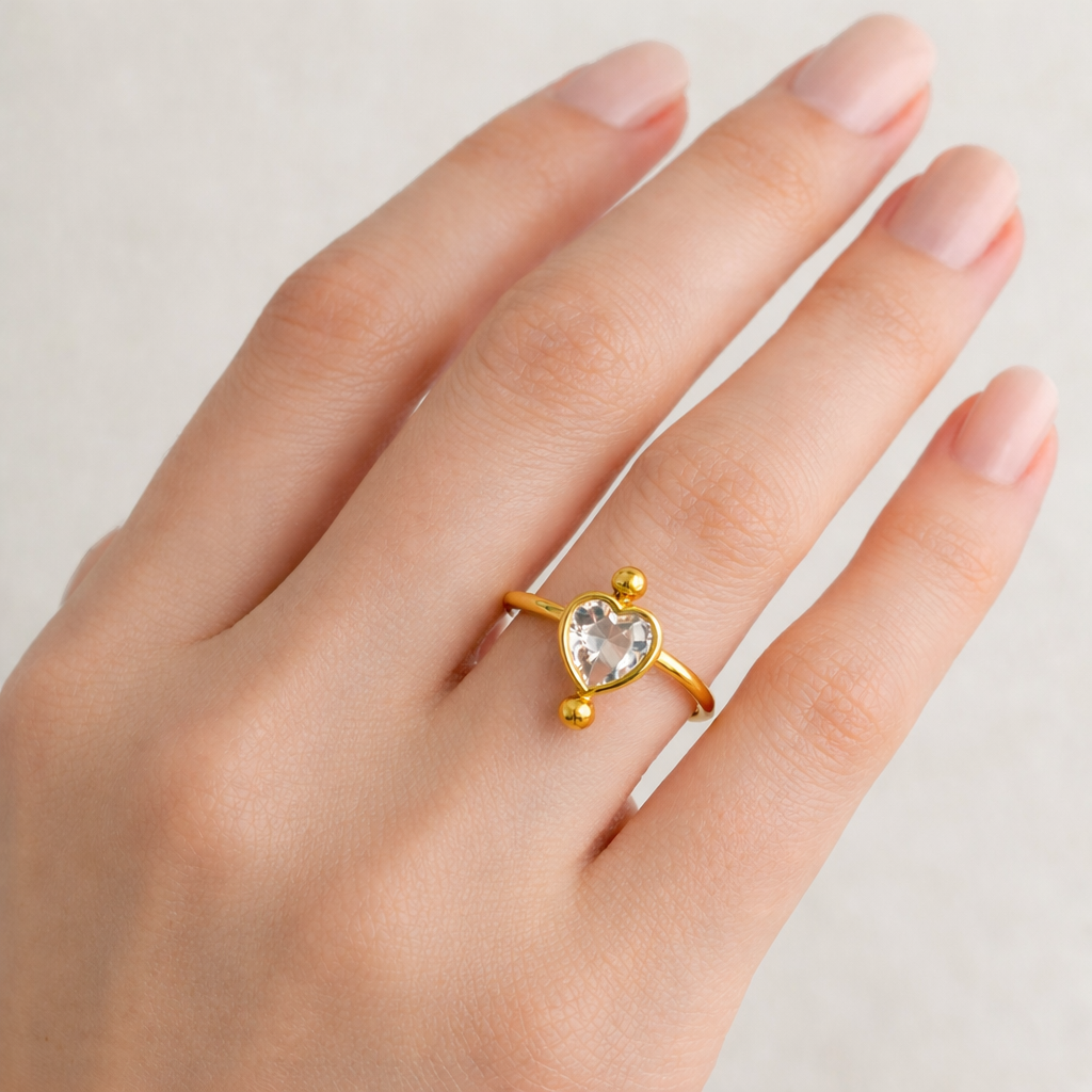 Adjustable Heart & Bead Wrap Ring