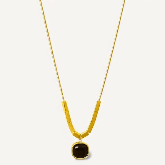 Geometric Gold & Black Pendant Necklace