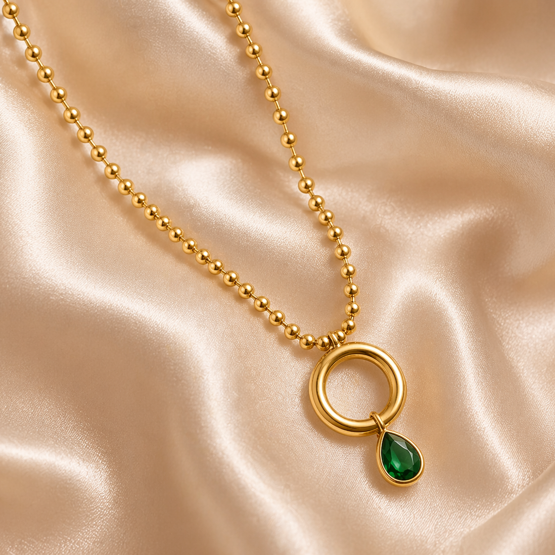 Emerald Green Teardrop Halo Necklace
