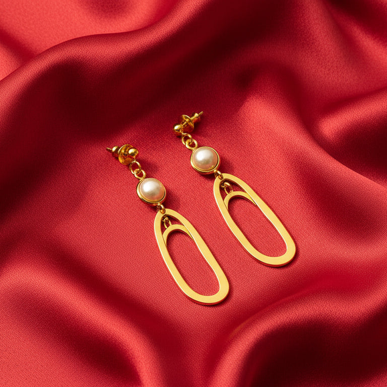 Double Loop Pearl Drop Earrings
