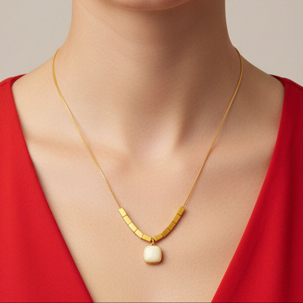 Geometric Gold & White Pendant Necklace